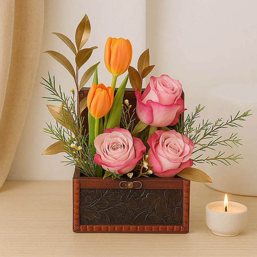 Rose and Tulips Mini Flowers Box