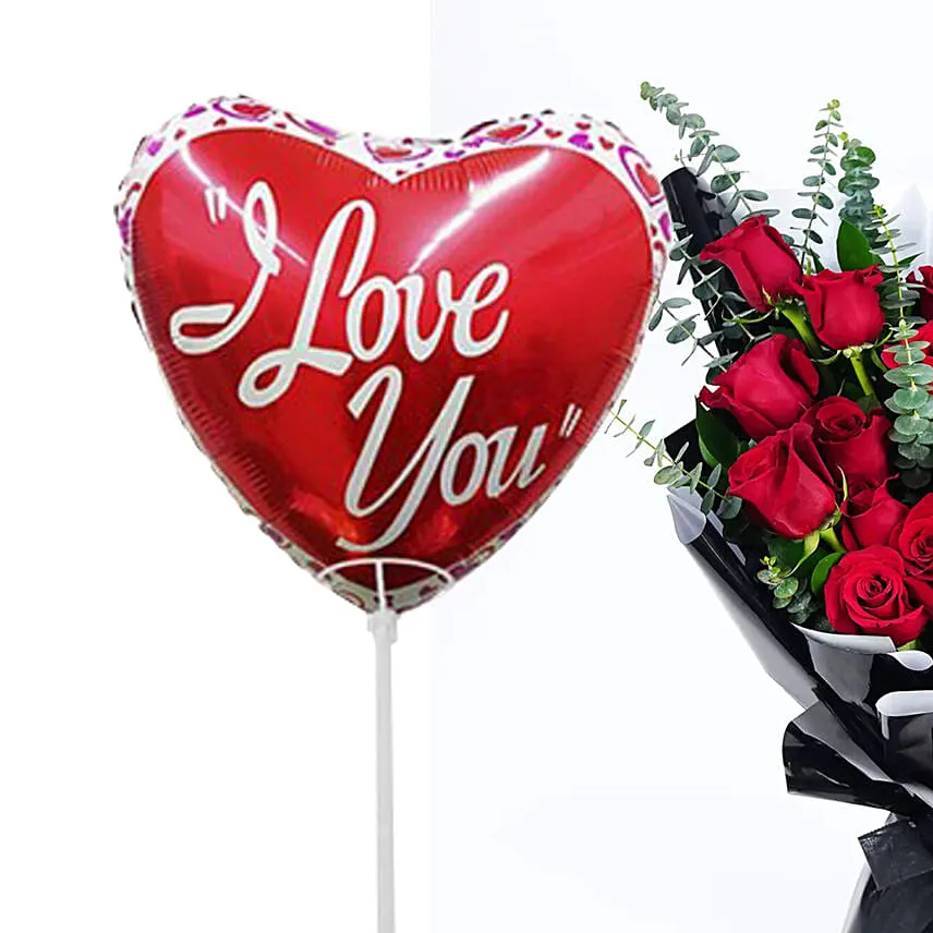 24 Red Rose Bouquet With Balloons