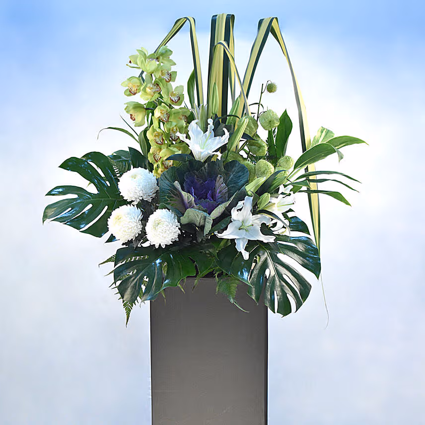 Refreshing Mixed Flowers Black Stand