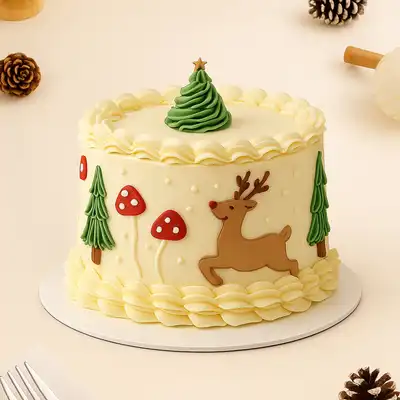Enchanting Reindeer Winter Forest Christmas Cake - Chocolate