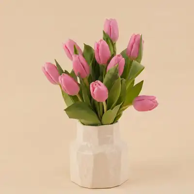 Elegant Pink Tulips in a Premium Ceramic Vase - Arrangement