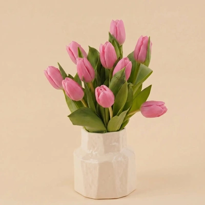 Elegant Pink Tulips in a Premium Ceramic Vase - Arrangement