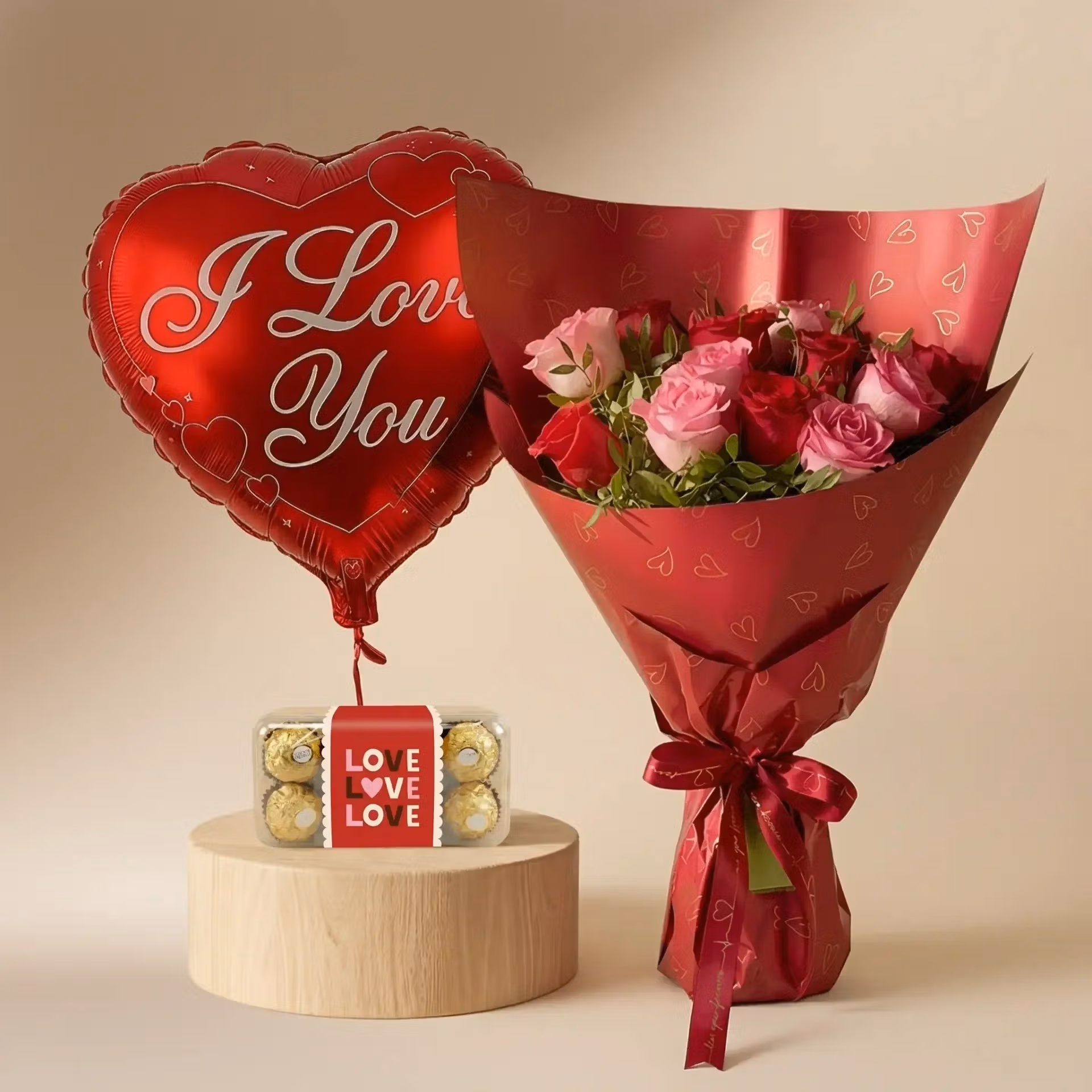 Romantic Blossom: Pink and Red Rose - Bouquet