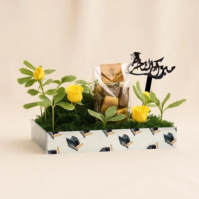 Graduation Delightful Godiva Floral Tray