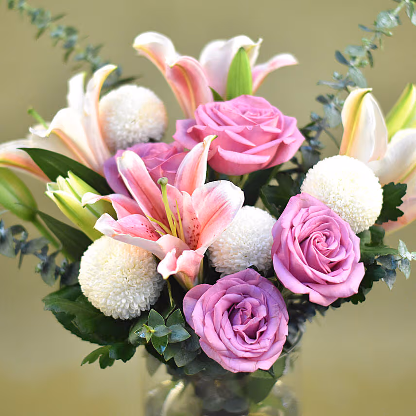 Gracious Mixed Flowers Cylindrical Vase