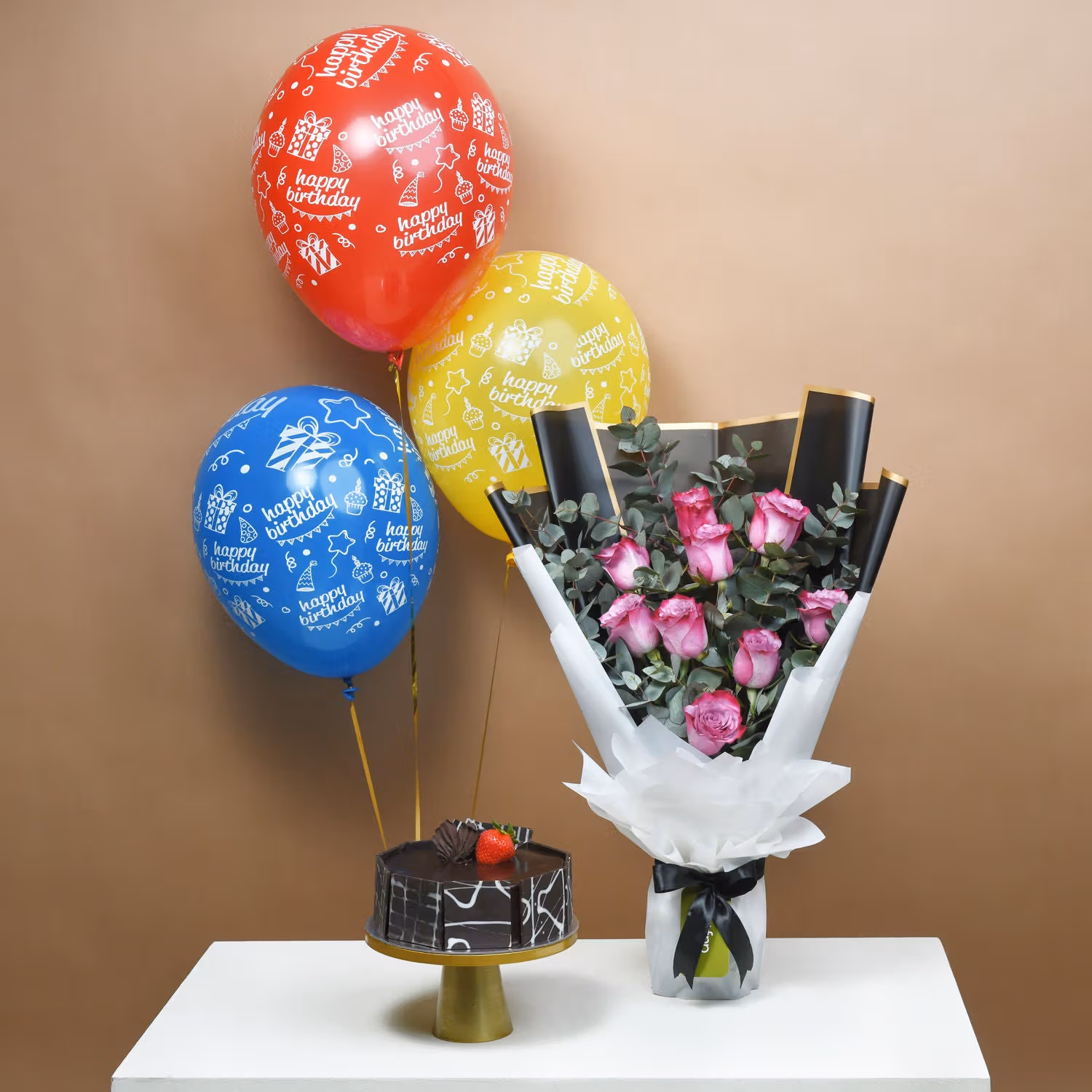 Celebrate in Style: Enchanted Purple Roses and Decadent Chocolate Cake Gift Set