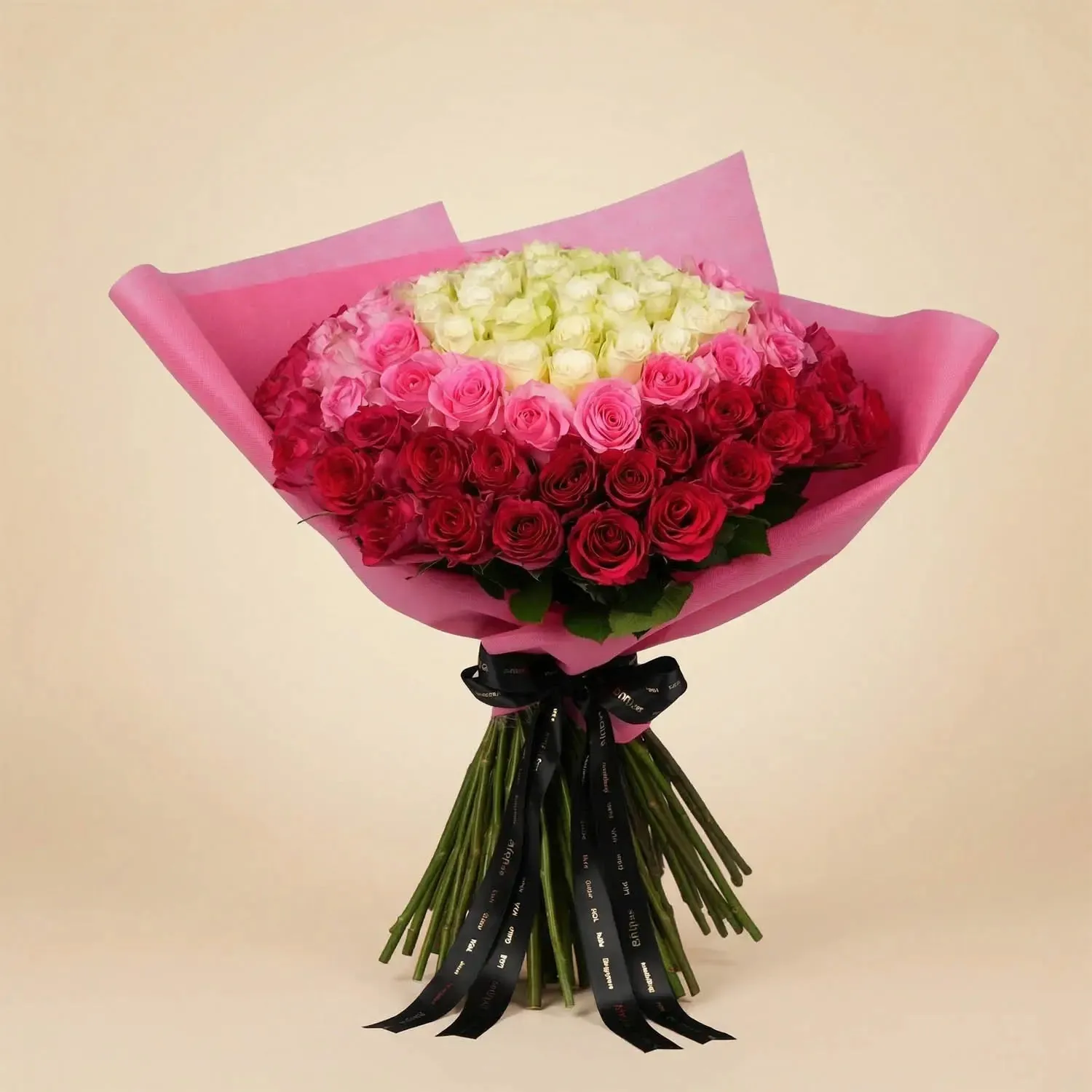 Majestic Symphony of Roses: White, Pink & Dark Pink Elegance