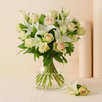 White Roses & Lilies Flower Vase - Flowers