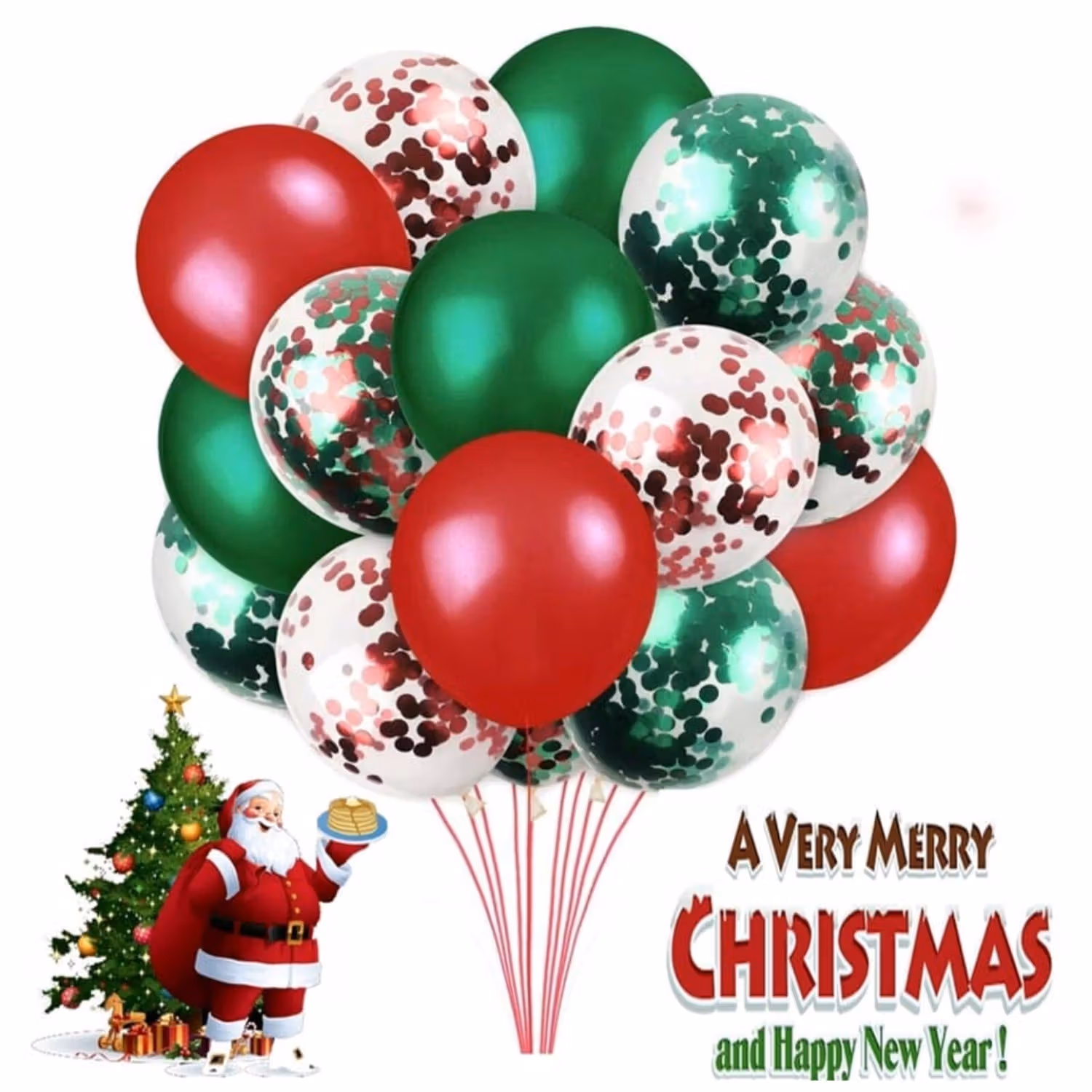 Green And Red Christmas Confetti Balloons