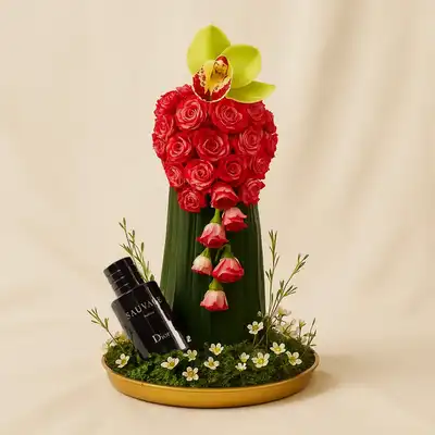 Dior Sauvage Perfume For Men 50ML With Red Roses Arrangement 