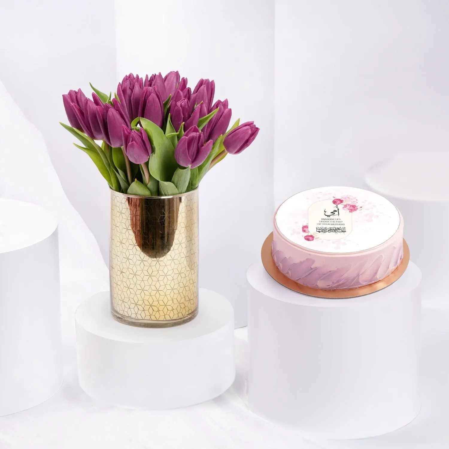 Delicate Purple Tulips Golden Vase