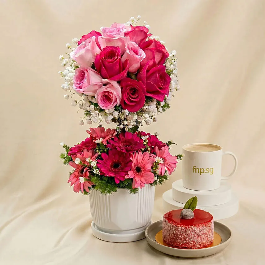 Mesmerised Pink Flowers with Cake