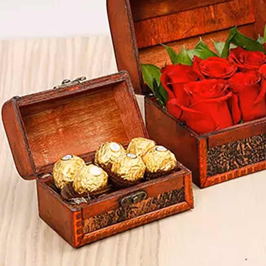 Passionate Red Roses and Chocolates Box