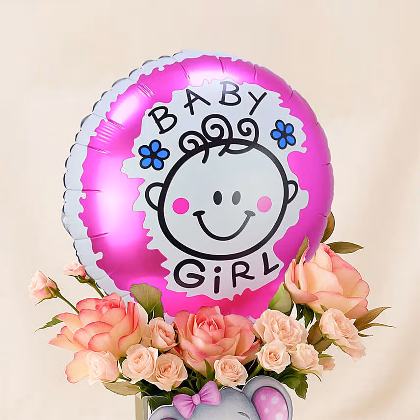 New Baby Girl Born Flower & Balloon