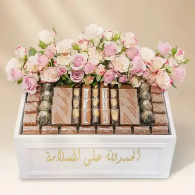 Elegant Get Well Soon Gift Box with Roses and Opera Patisserie Delights