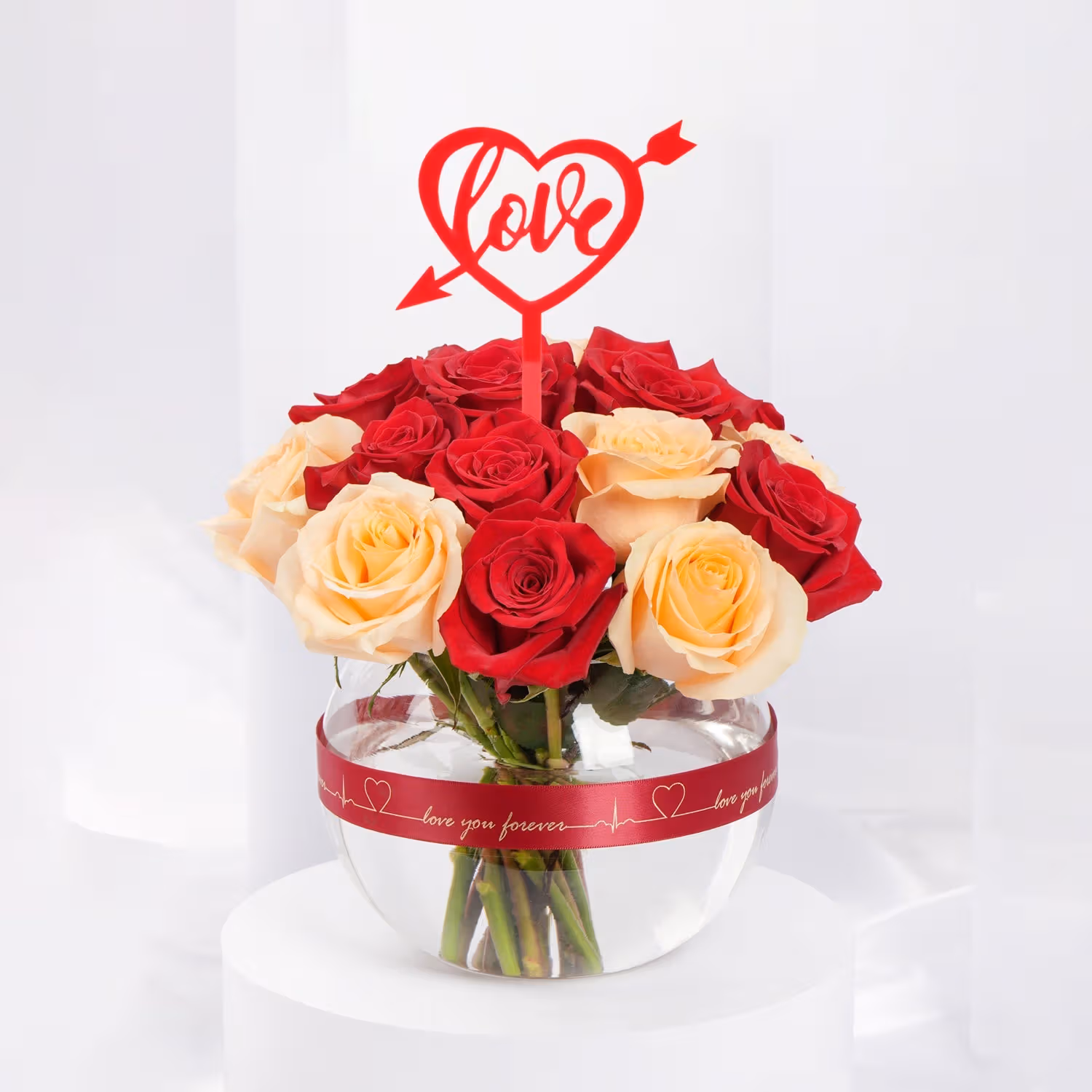 Roses Symphony: A Romantic Valentine's Bouquet with Red Love Topper