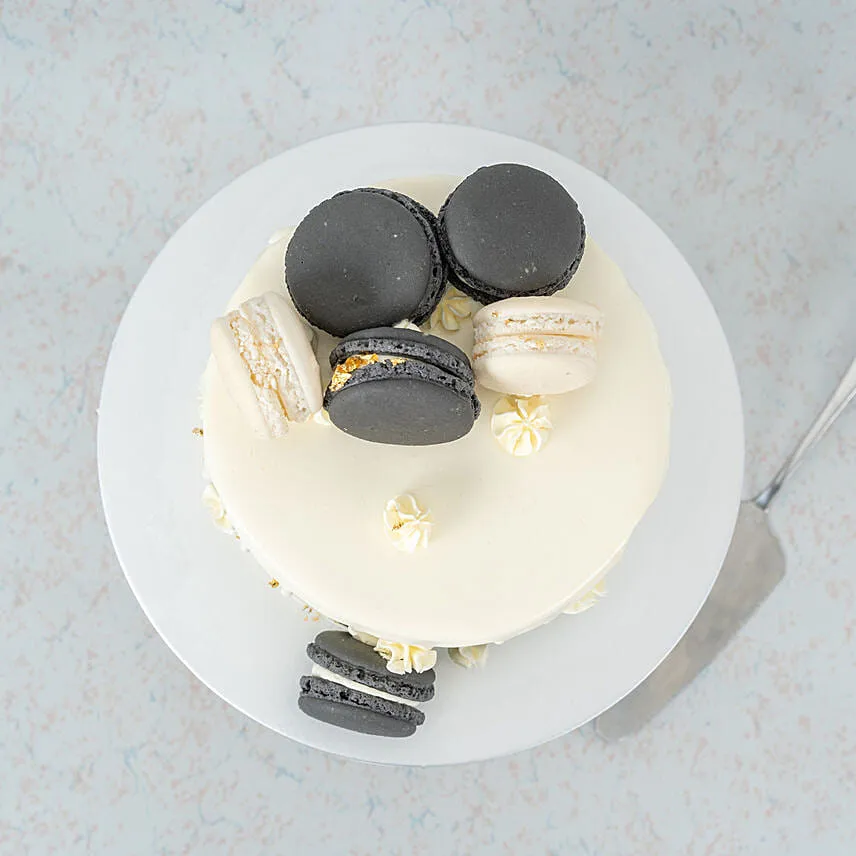 Grey and White Macarons Nutella Cake 8 inch