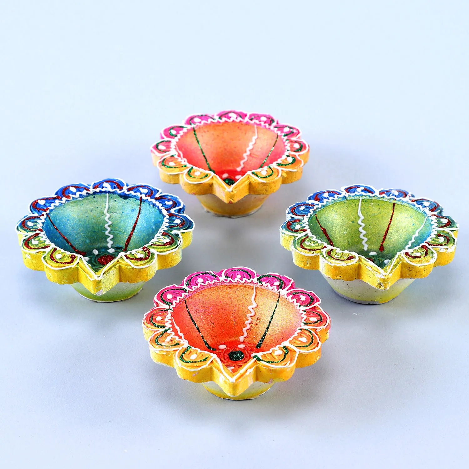Elegant Multi-Color Diyas Set with Premium Cashews and Ferrero Rocher Chocolates