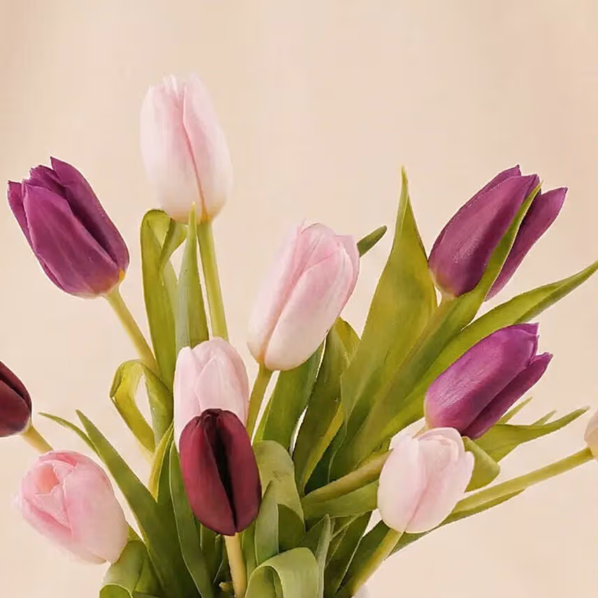 Pastel Pink n Plum Tulip Vase Arrangement