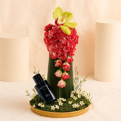 Dior Sauvage Perfume For Men 50ML With Red Roses Arrangement
