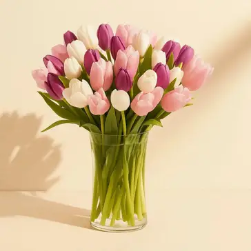 Painted Skies Tulip Bouquet in Elegant Glass Vase