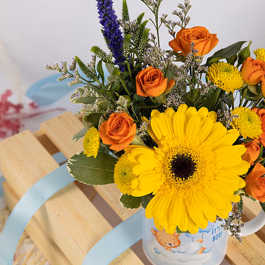 New Born Boy Flower Mug