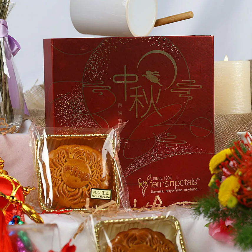 Mid Autumn Flowers in Mug and Moon Cake Bundle