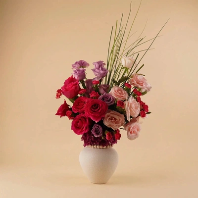 Elegant Rose & Carnation Bouquet in Premium Ceramic Vase - Arrangement