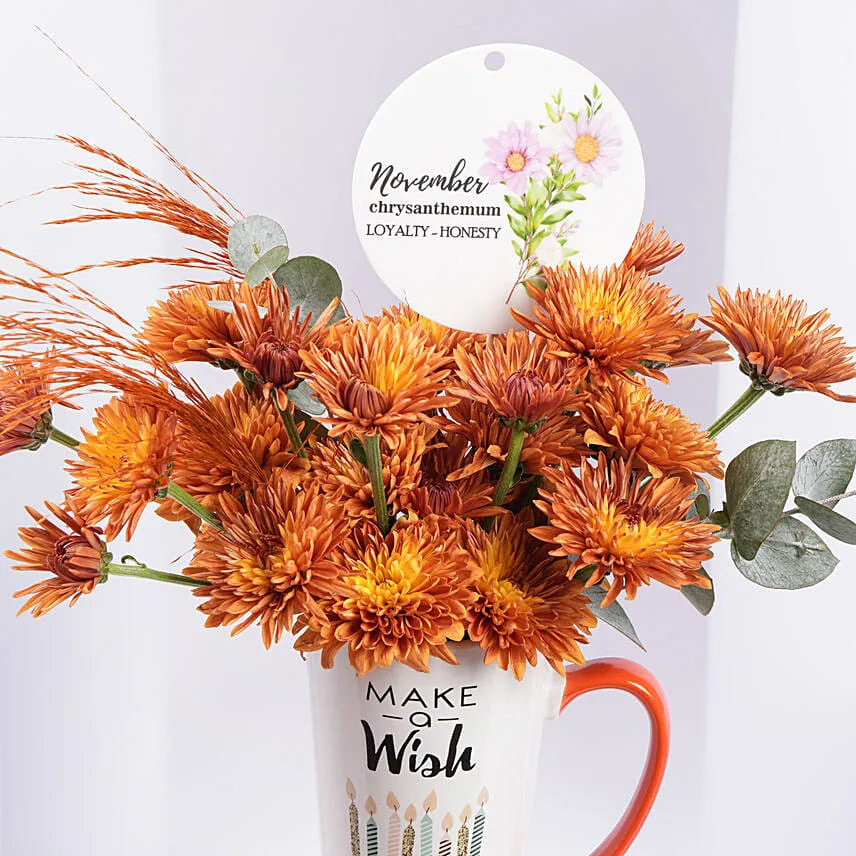 Orange Chrysanthemums Birthday Mug