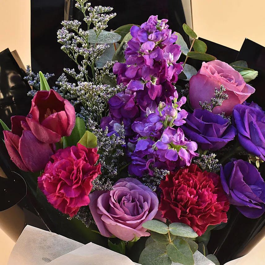 Alluring Mixed Flowers Bouquet with Chocolate Cake