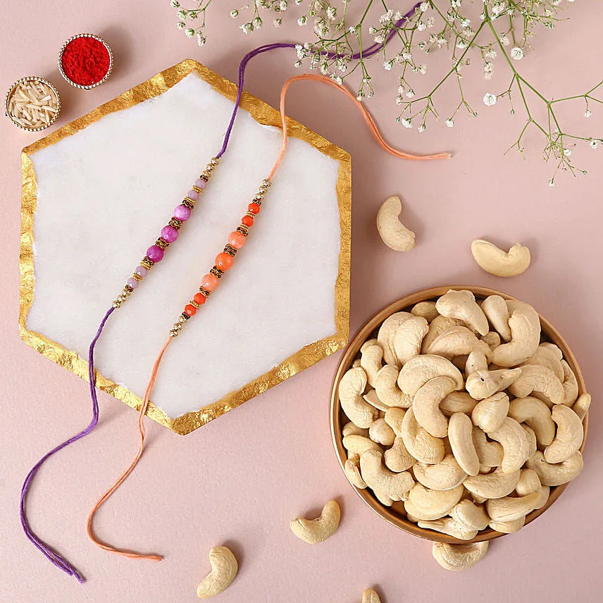 Sneh Peachy Rakhi Set & Cashews