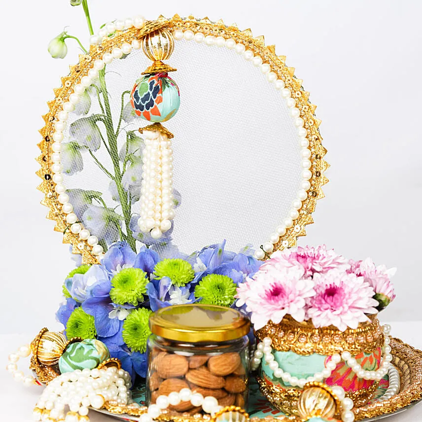 Premium Karwachuth Thali Set Flowers & Nuts