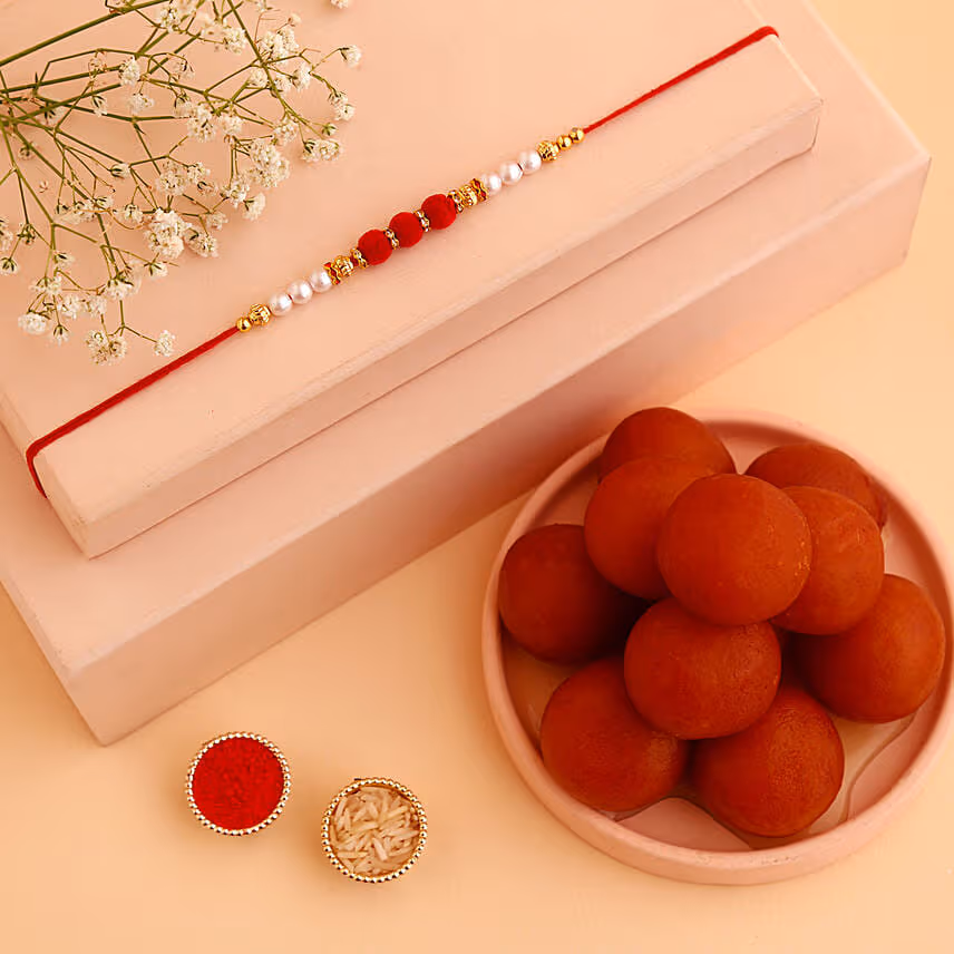 Sneh White Pearl Rakhi & Gulab Jamun