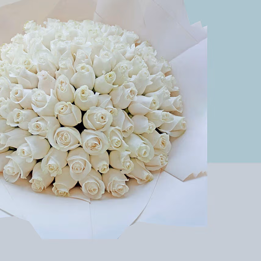 99 White Roses Bouquet For Valentine