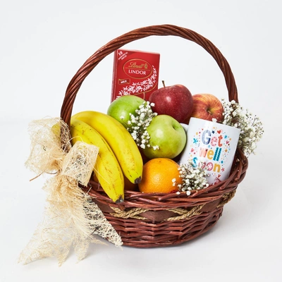 Deluxe Get Well Soon Gift Basket with Fresh Fruits and Lindt Chocolates