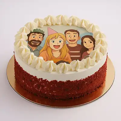 Customize Your Ghibli-Themed Red Velvet Birthday Cake with Personal Photo