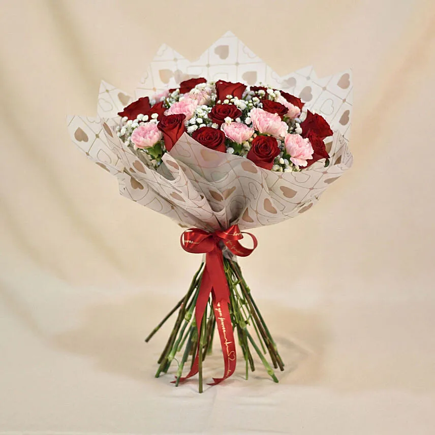 Carnation n Red Roses Bouquet