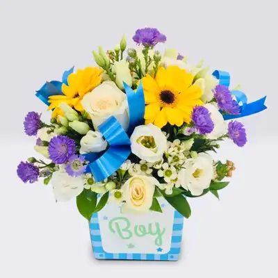It's a Boy Mix Flowers Vase - Celebrate the Arrival in Style