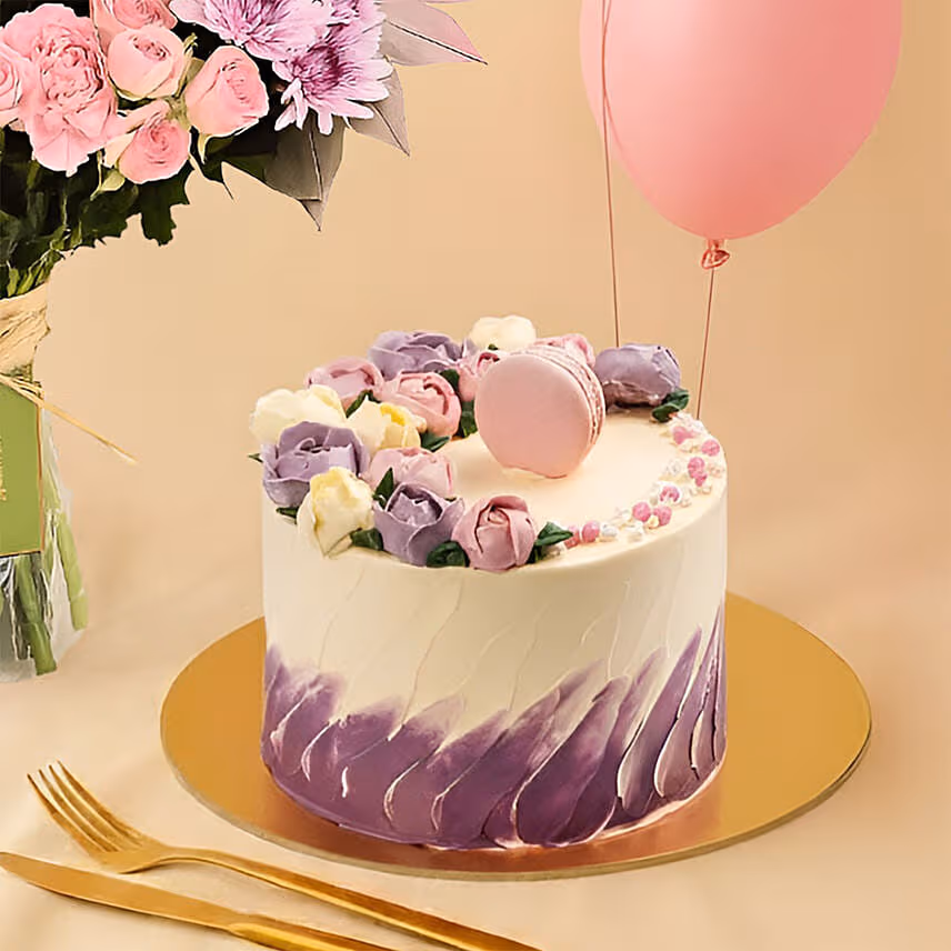 Pink Flowers Bouquet Cake & Balloon