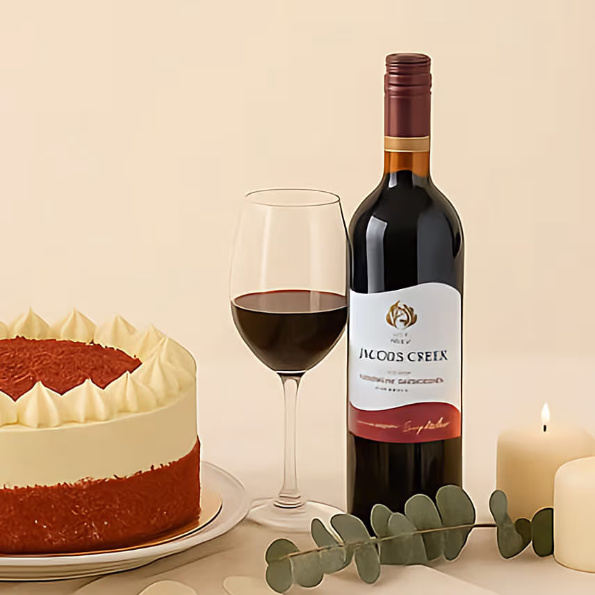 Scrumptious Red Velvet Cake with Wine n Flowers