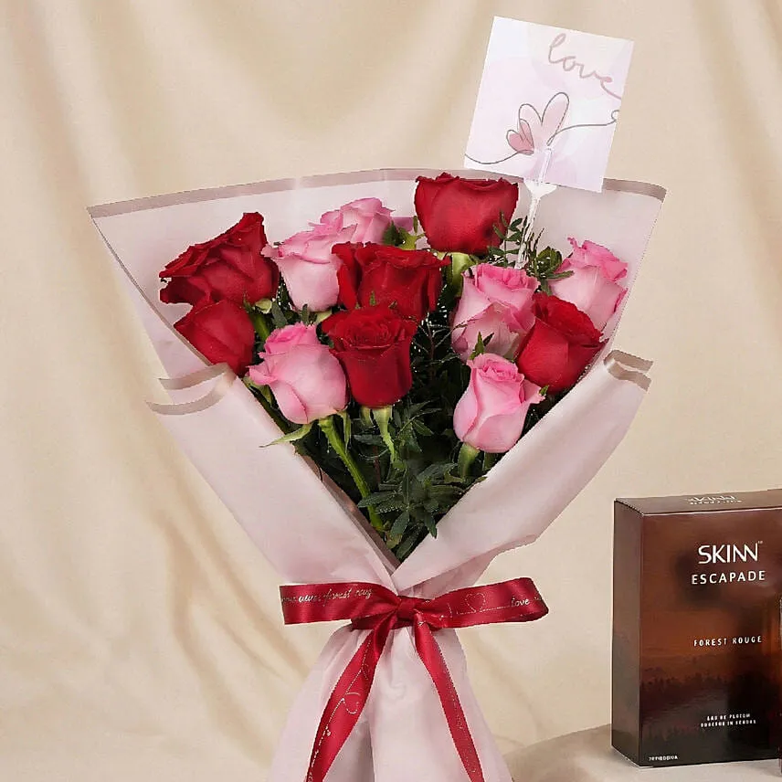 24 Mixed Roses Bouquet with Titan Perfume For Him
