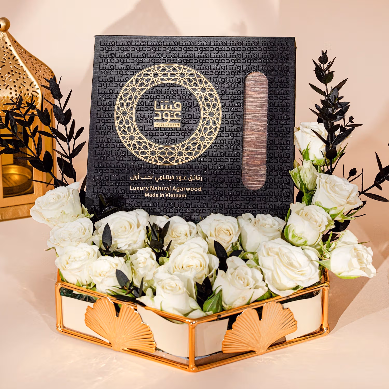 Ramadan Mystic: Luxurious 6 Tola Vietnamese Oud Chips & White Roses Gift Set