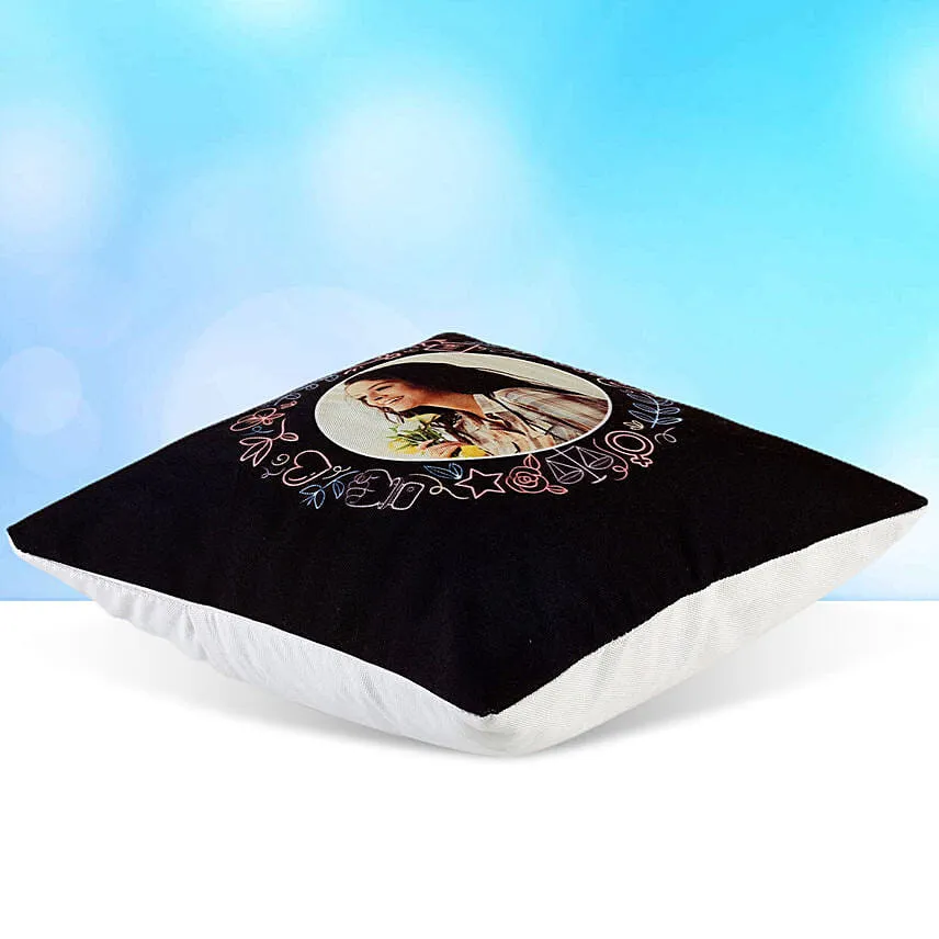 Personalised Yellow Led Cushion With Chocolate Cake