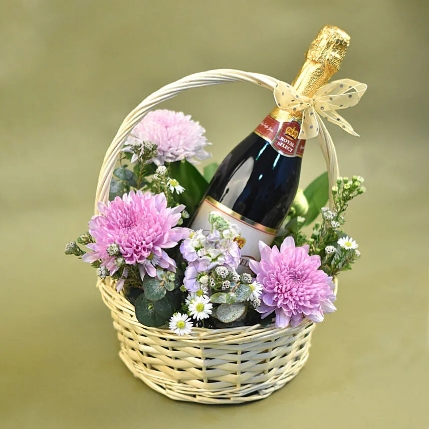 Mixed Flowers & Sparkling Juice Basket