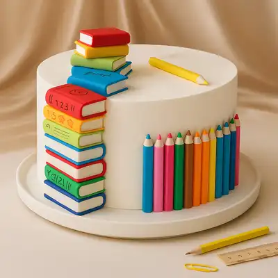 School Day Surprise Cake with Creative Book and Pencil Design - Chocolate