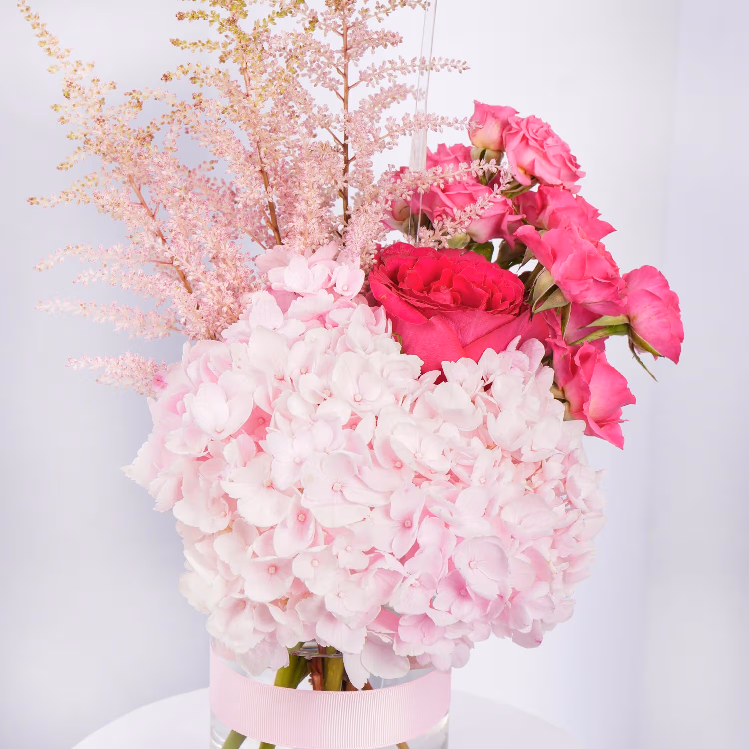 Elegant Mother's Day Flower Vase with Pink Hydrangeas and Roses
