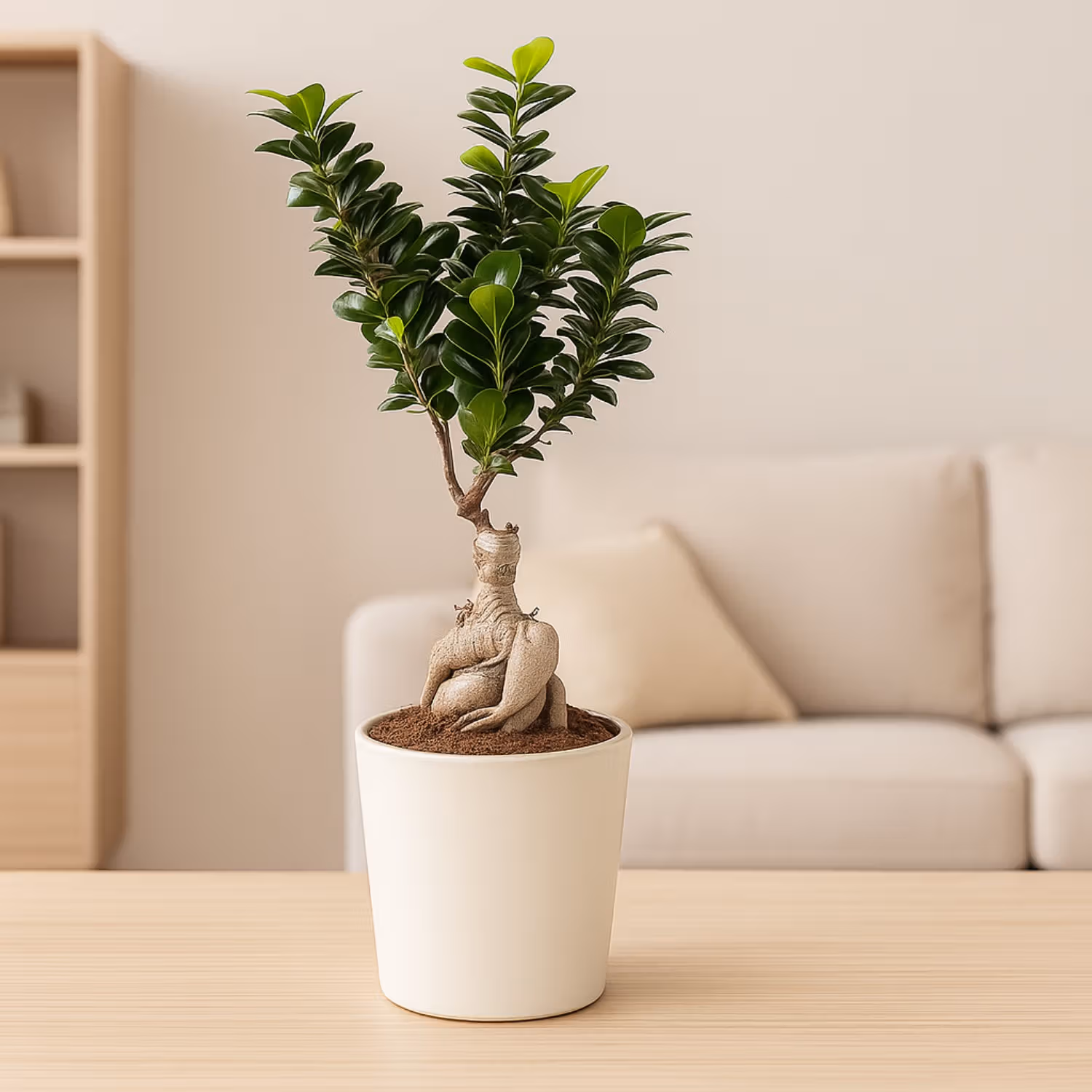 Elegant Ficus Bonsai Plant in Stylish Round Pot for Outdoor Spaces