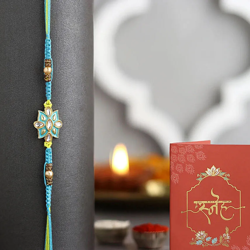 Sneh Ethinic Blue Meenakari Rakhi with Rasgulla