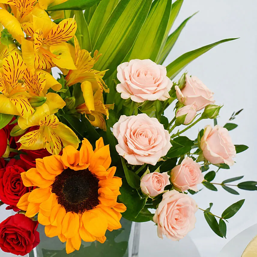 Eggless Chocolate Truffle Cake and Flowers Combo