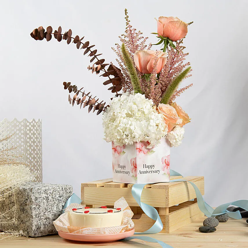 Anniversary Flowers Grace Arrangement with Bento cake